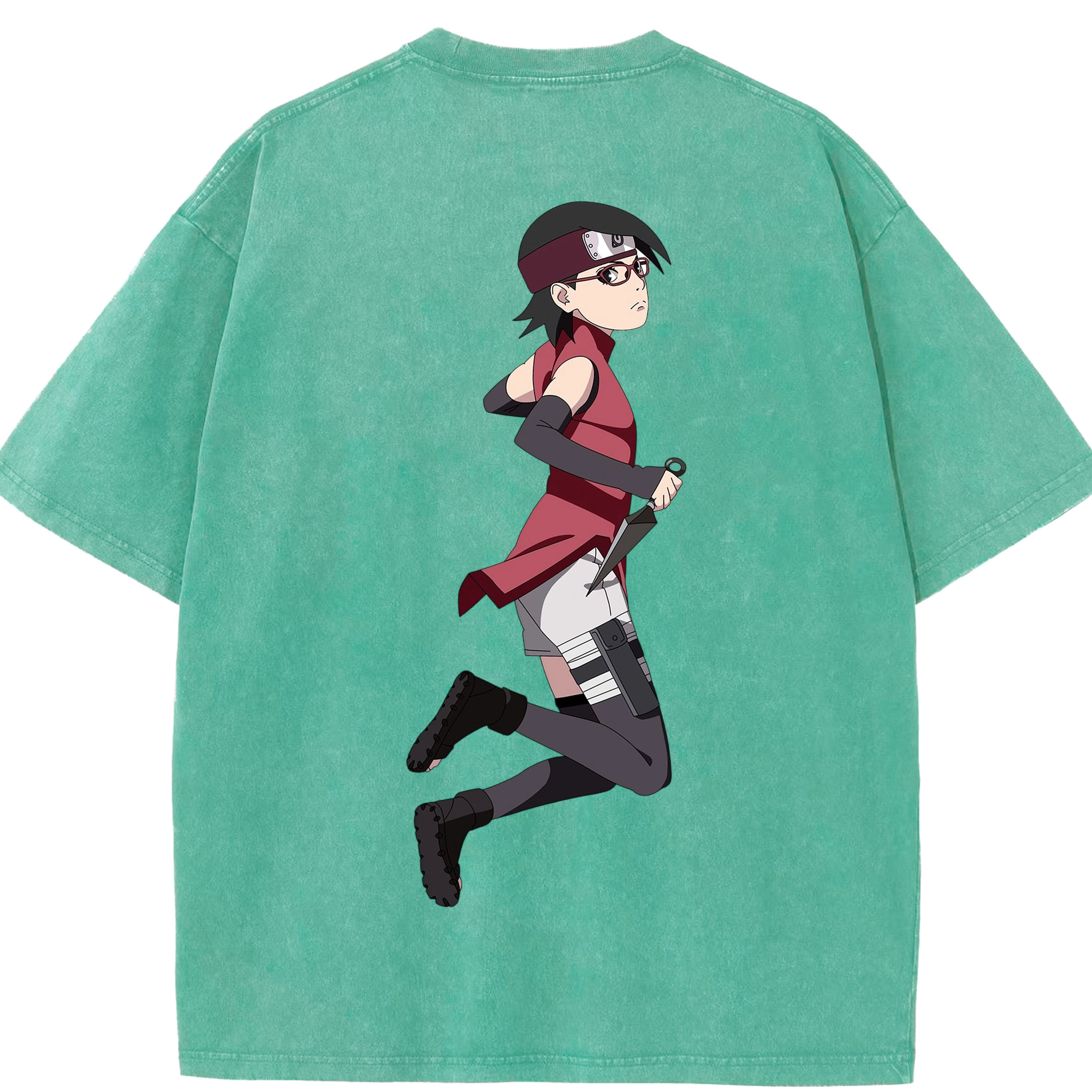 （画像用） NARUTO -ナルト- うちは サラダ Uchiha Sarada 綿100% ヴィンテージ風 半袖Tシャツ（背面プリント）